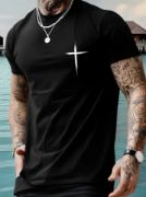 Baskılı Oversize Bisiklet Yaka T-shirt - Siyah resmi